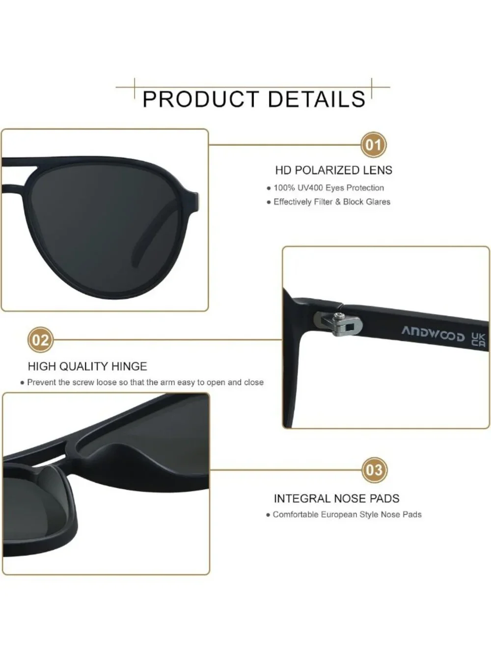 Stylish Polarized Aviator Sunglasses for Men & Women | Tangle-Free Pilot Shades